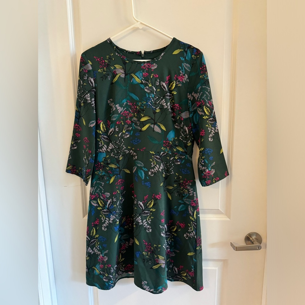 Banana Republic Green A-line Dress 3/4 Sleeve Crew Neck